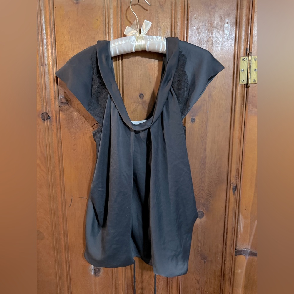 Vanessa Bruno Gray Cap Sleeve Asymmetrical Blouse